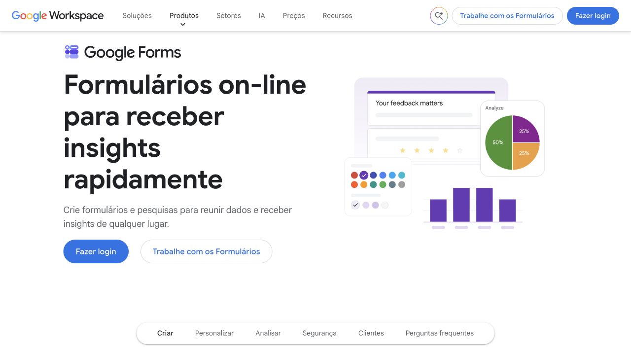 Página da Google Forms em português