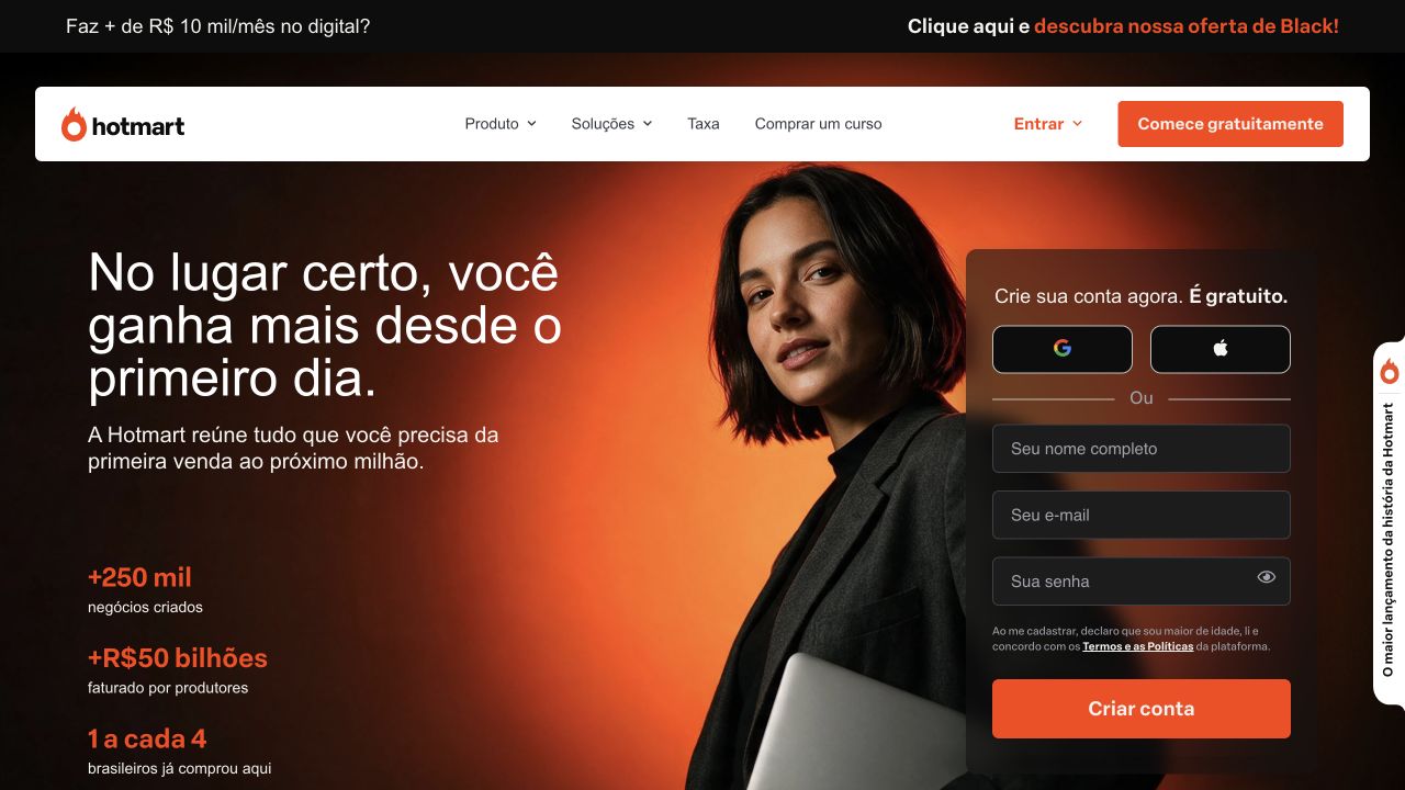 Página da Hotmart em português