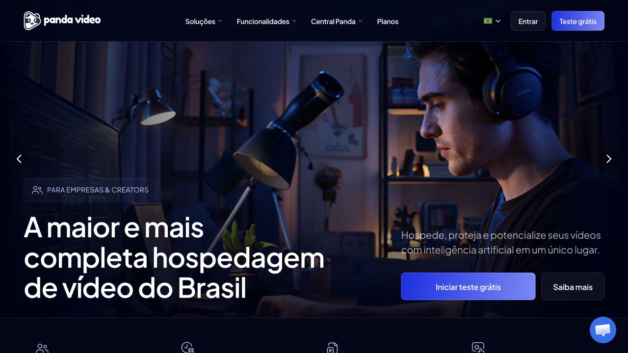 Página da Panda Video em português