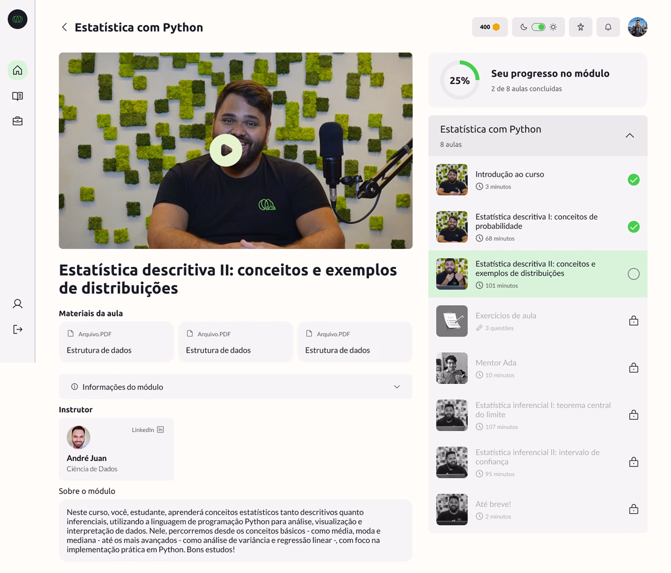 Prévia da aula com vídeo no player do Kinescope