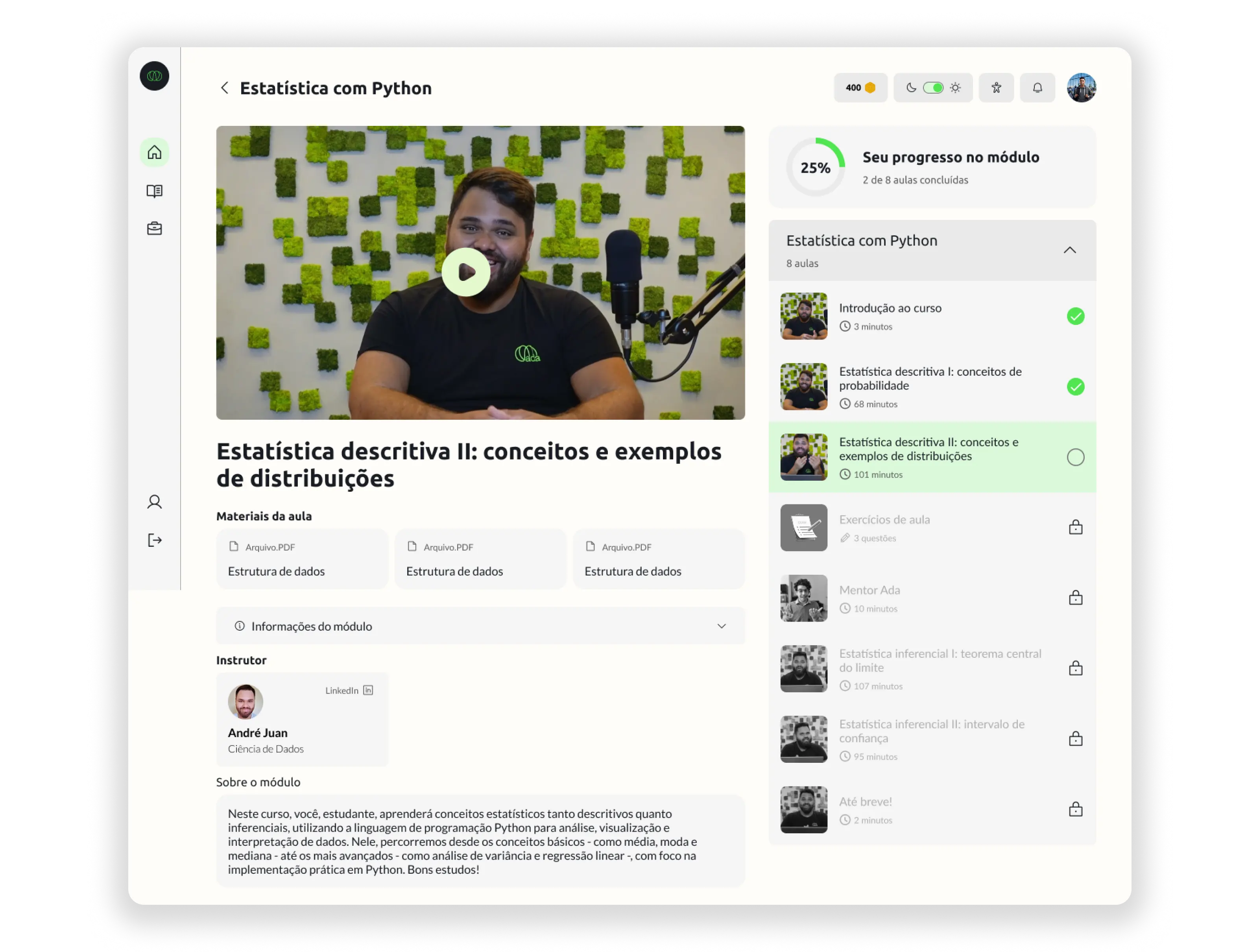 Prévia da aula com vídeo no player do Kinescope
