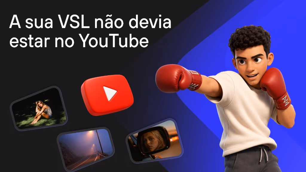 A sua VSL não devia estar no YouTube: ilustração de um boxeador golpeando o logo do YouTube