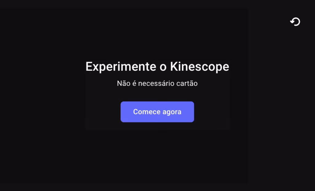 Player da Kinescope com o convite Experimente o Kinescope e o botão Comece agora, sem cartão