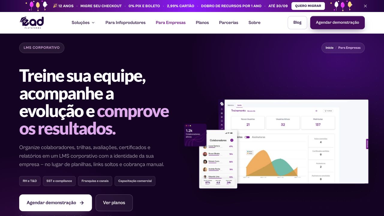 Pagina da EAD Plataforma para treinamento corporativo