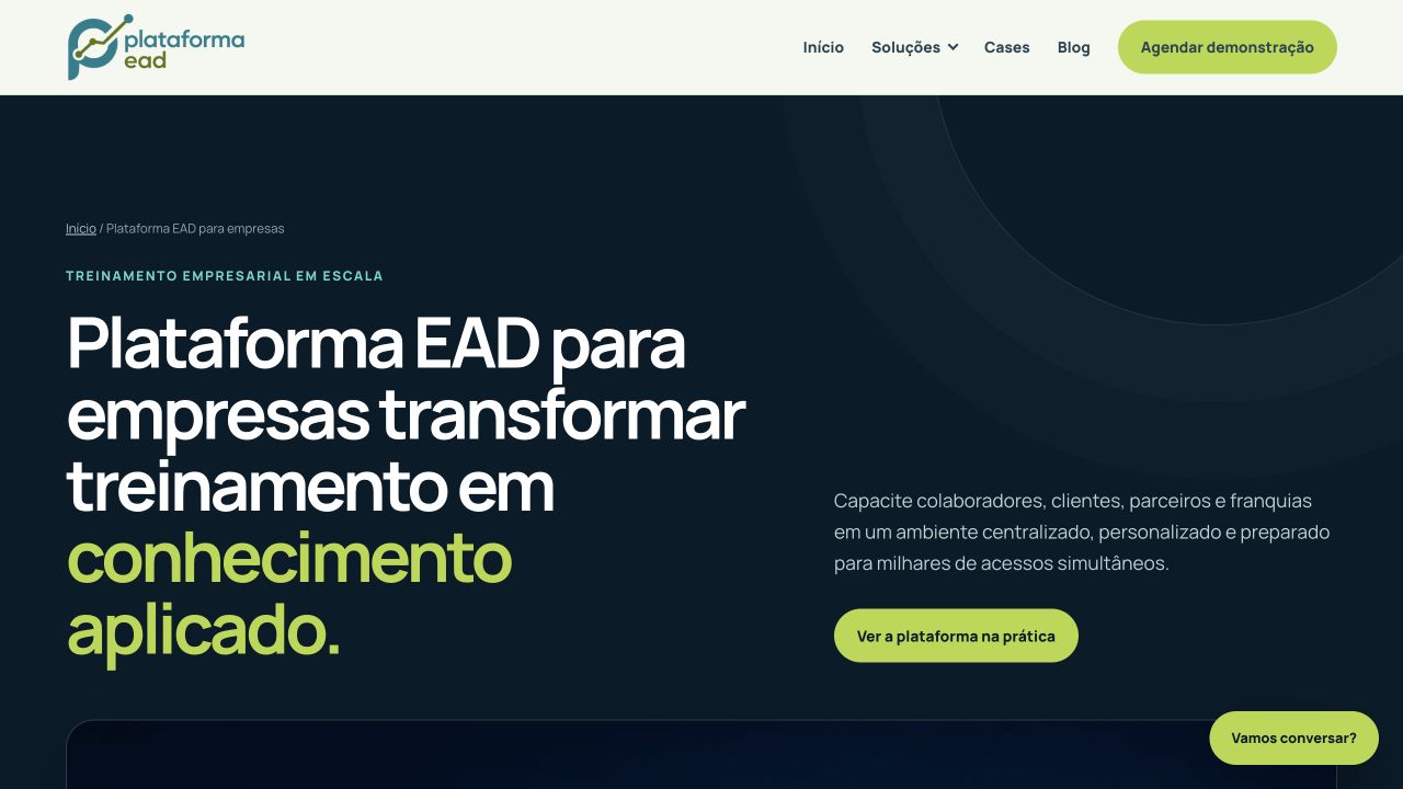 Pagina da EV Plataforma EAD para empresas