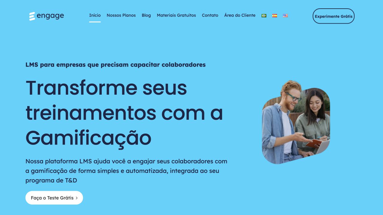 Pagina inicial da Engage para treinamento corporativo
