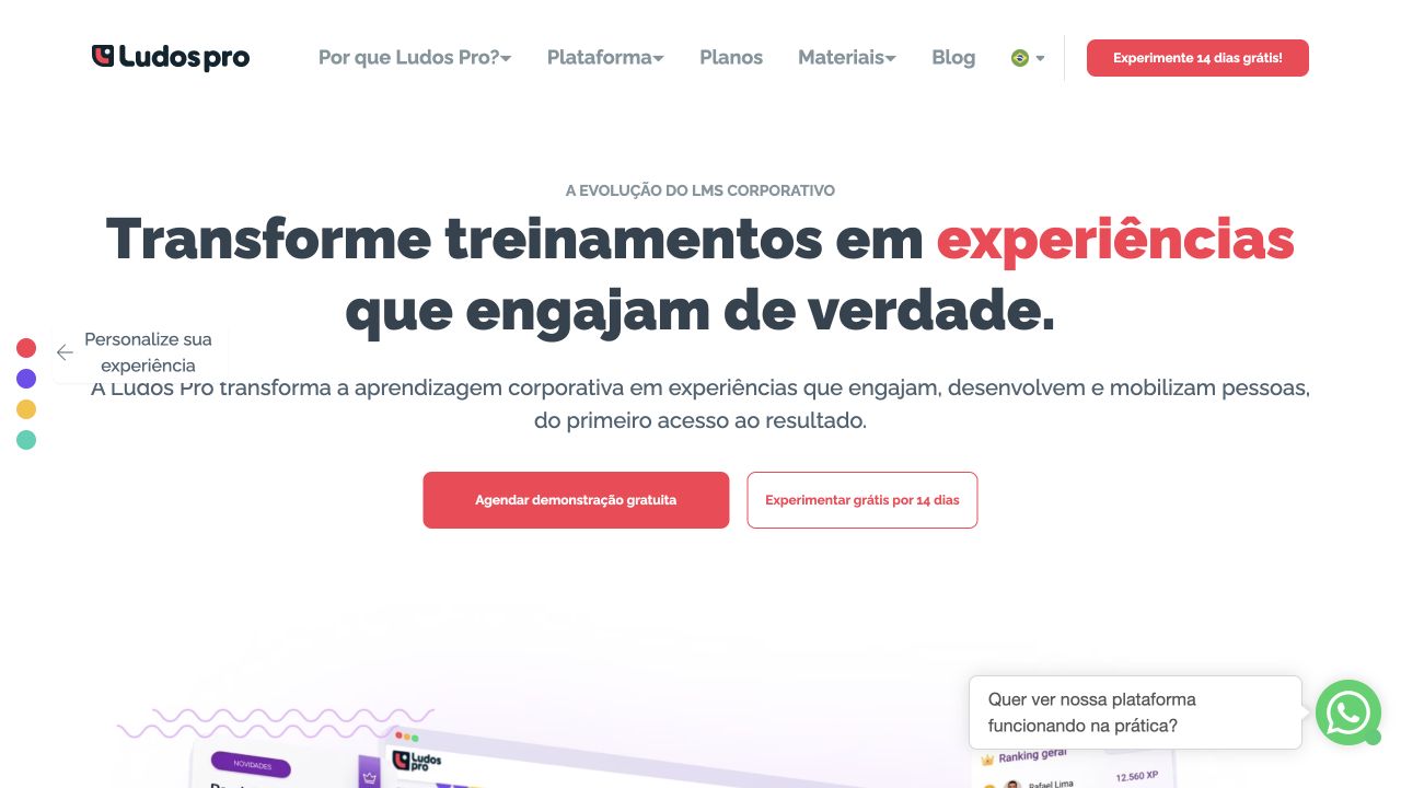 Página inicial da Ludos Pro para treinamento corporativo