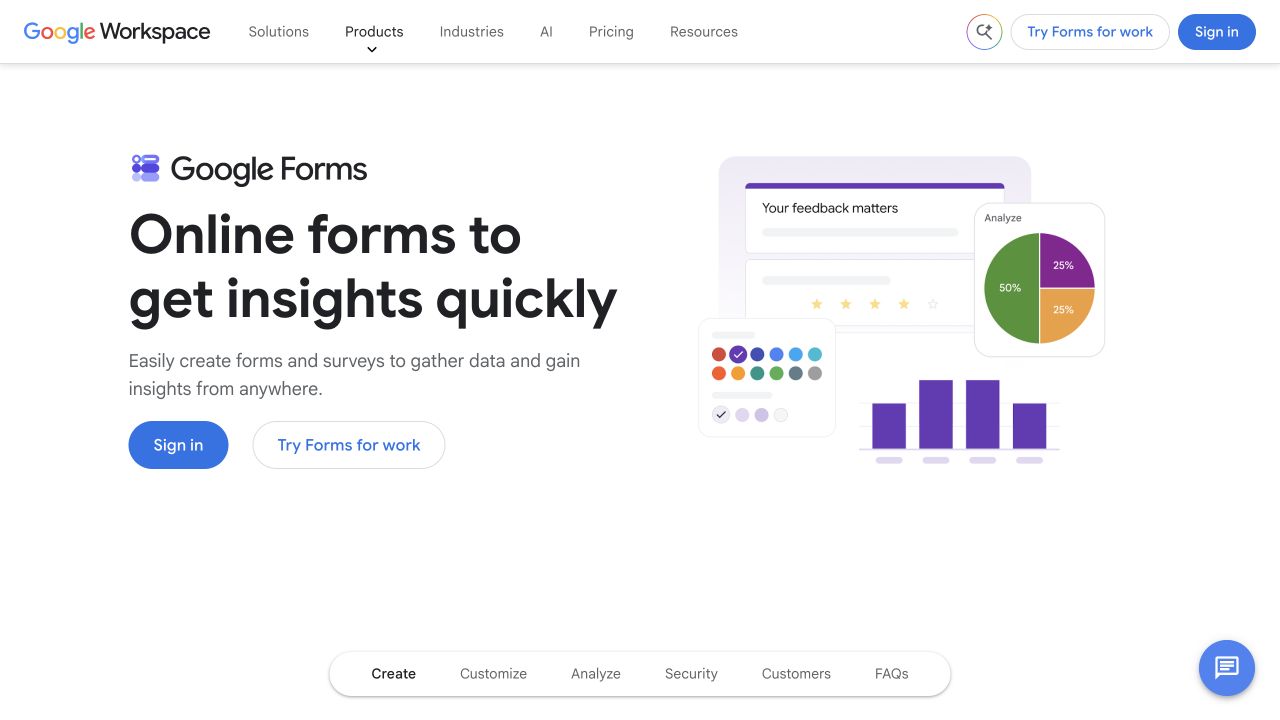 Google Forms official website homepage