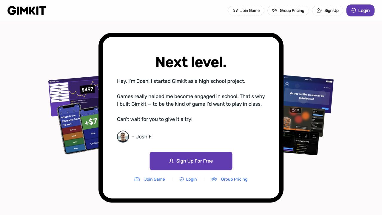 Gimkit official website homepage