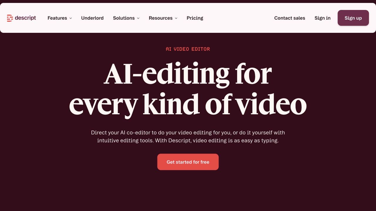 Descript homepage