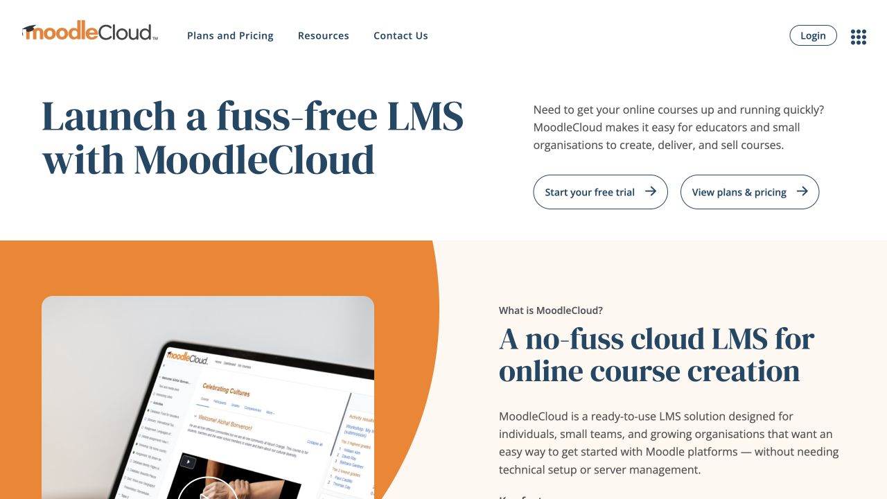 MoodleCloud product homepage screenshot