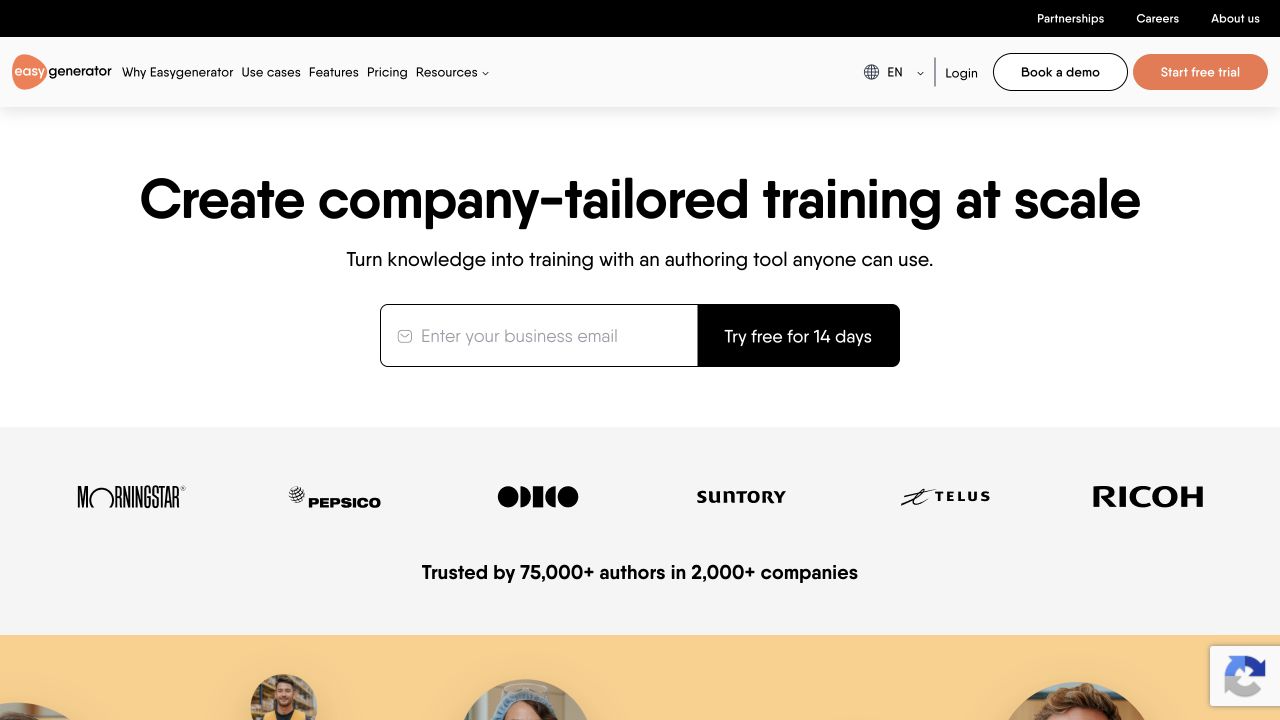 Easygenerator product homepage screenshot