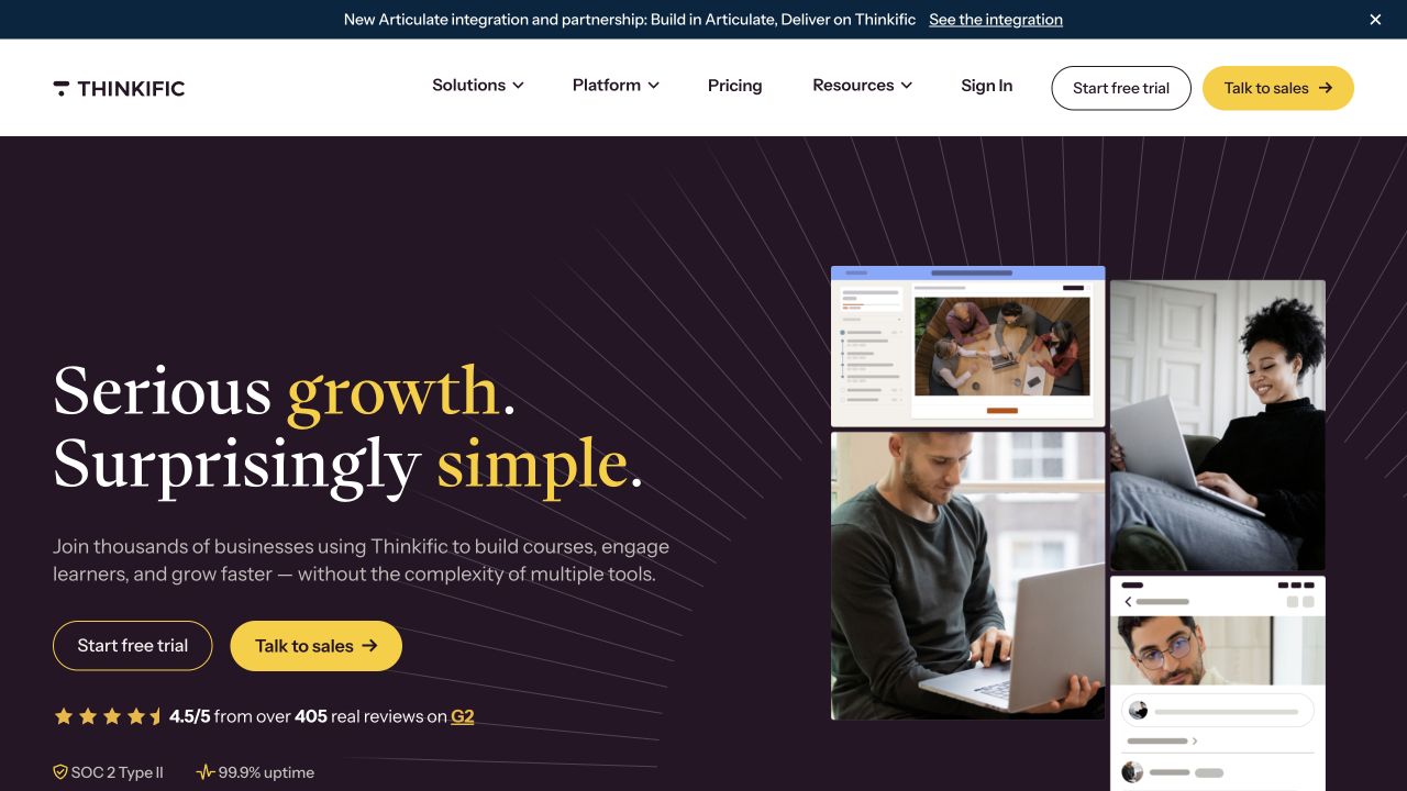 Thinkific product homepage screenshot
