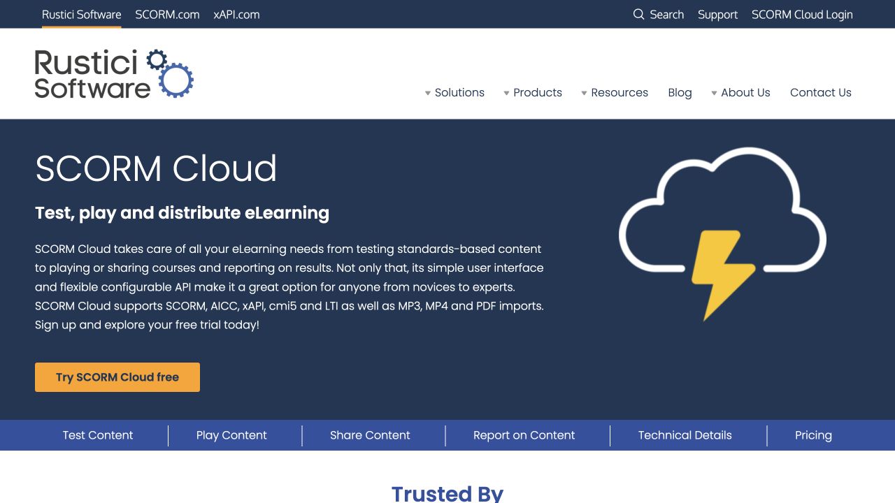 SCORM Cloud product homepage screenshot