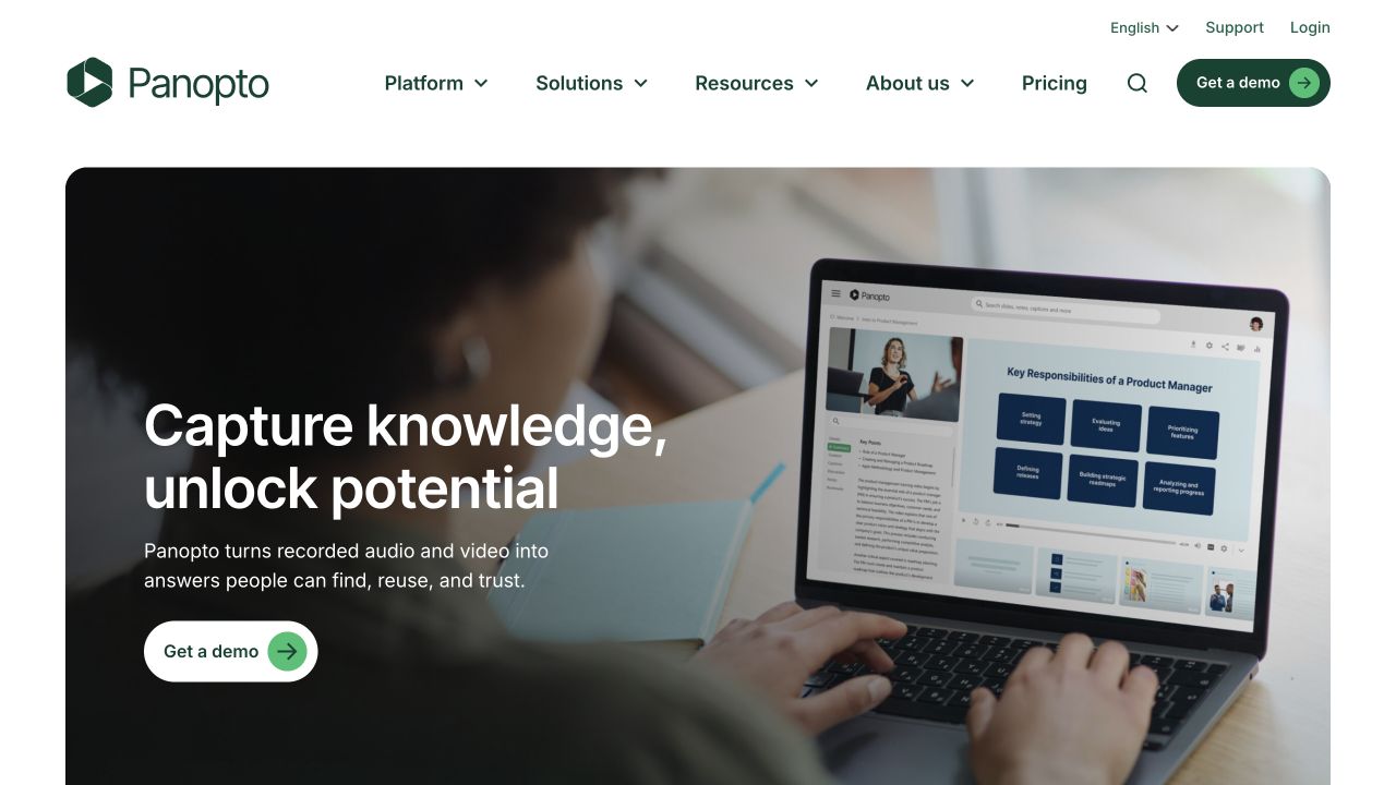 Panopto product homepage screenshot
