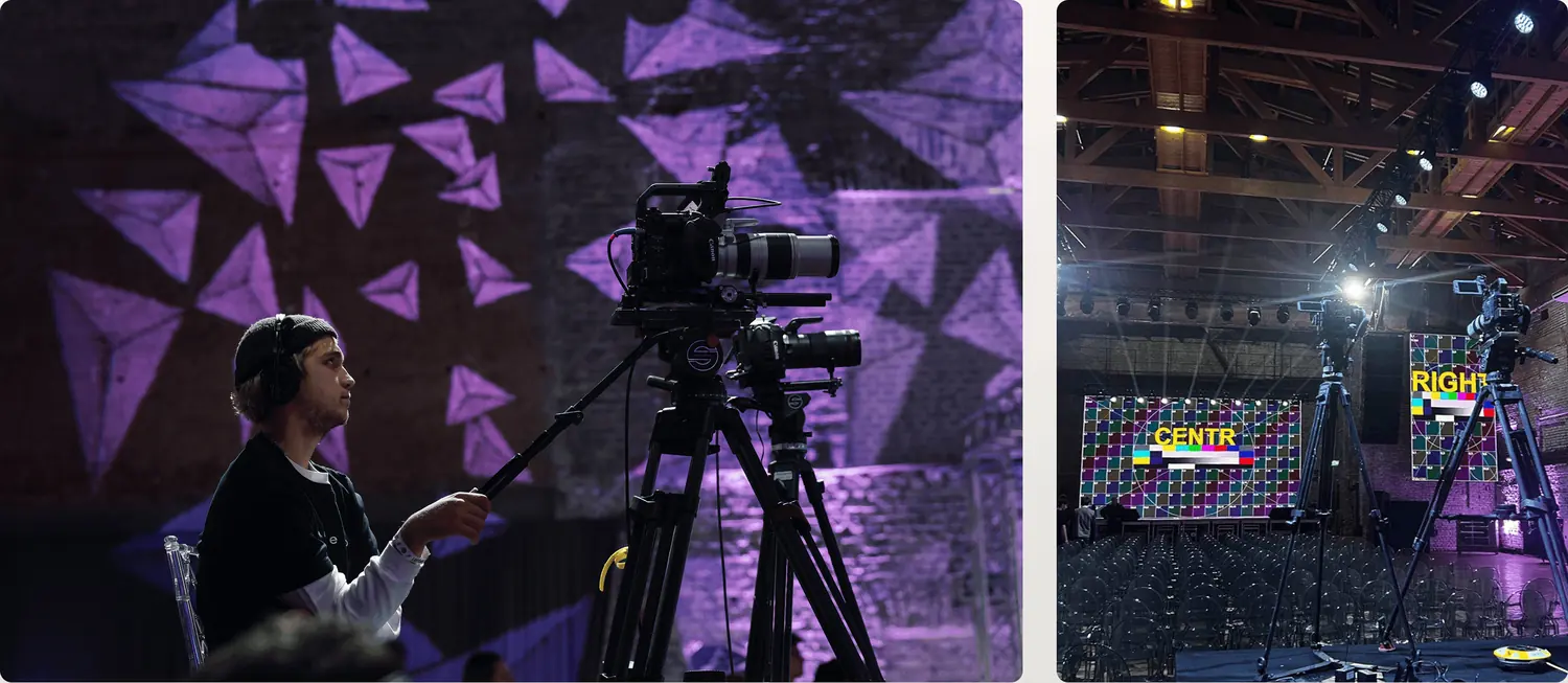 In-house versus external production team setup for a larger live stream