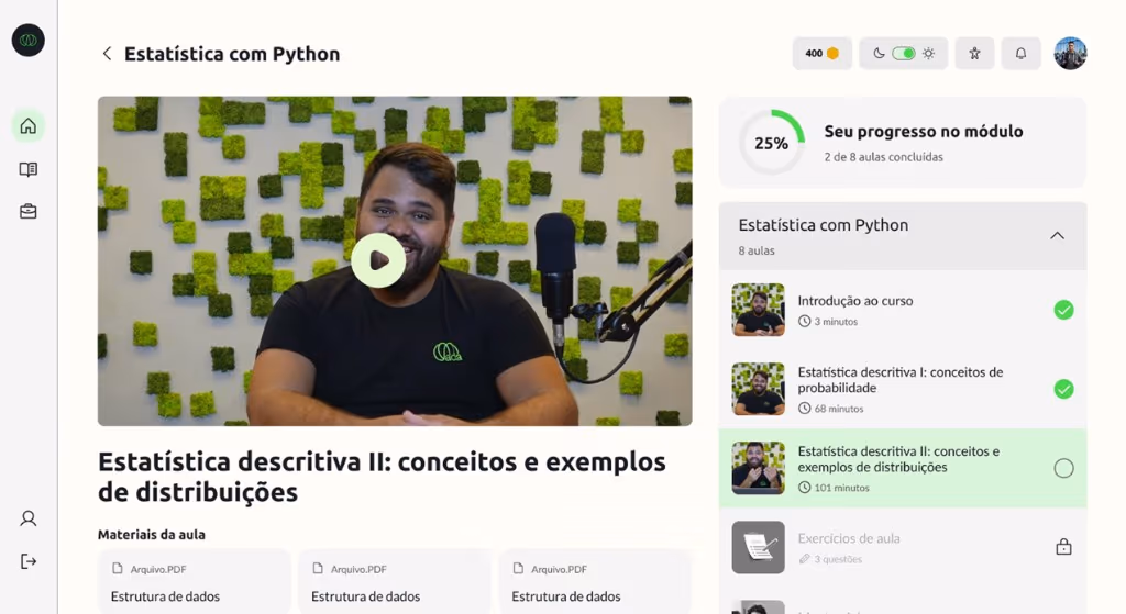 Online course lesson page with an embedded video player and a lesson list