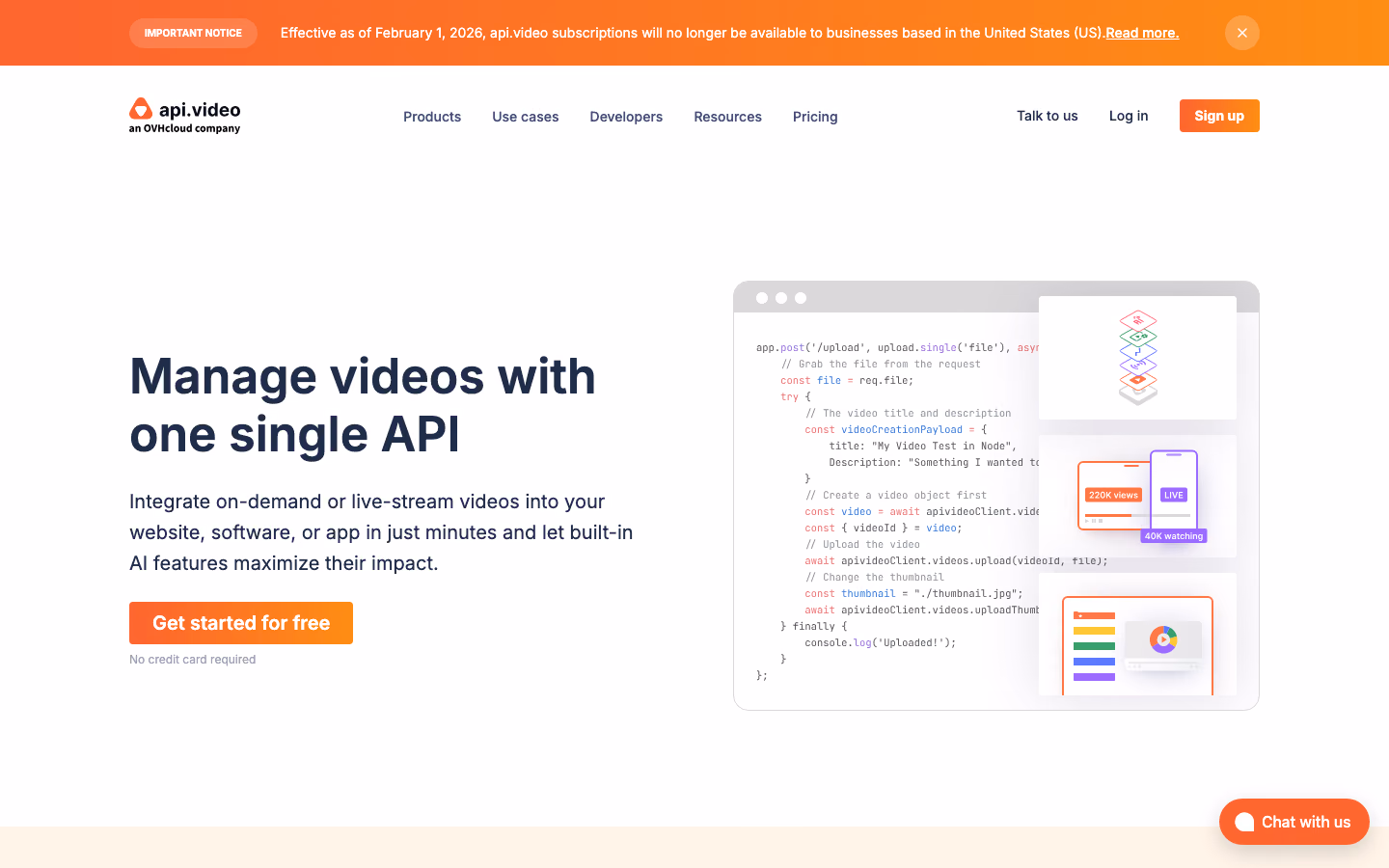 api.video homepage