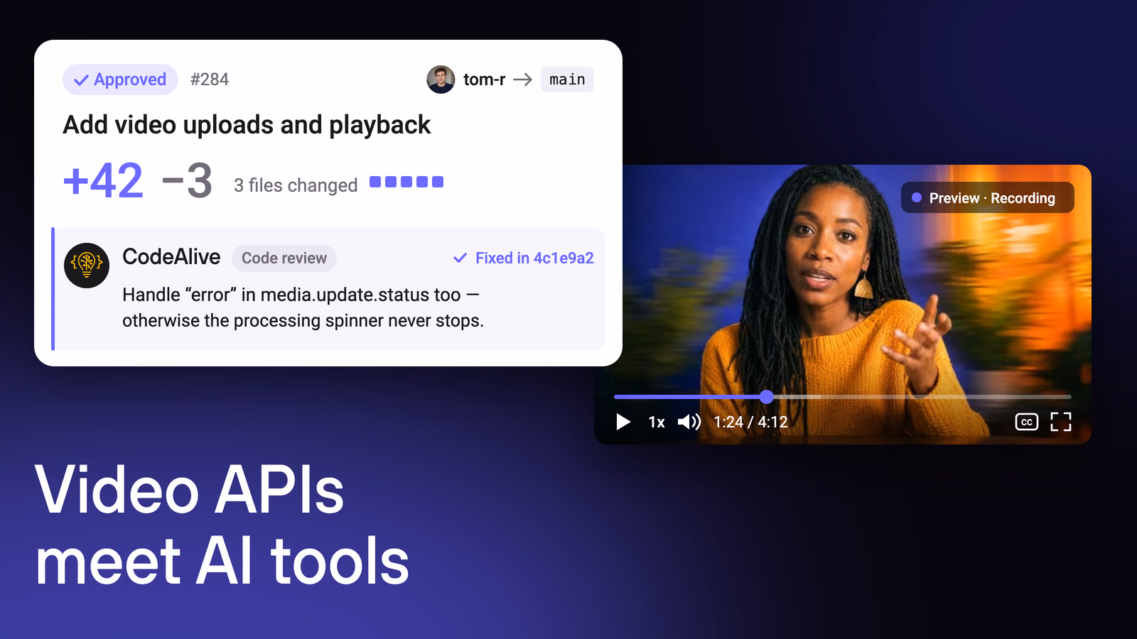 Video APIs meet AI tools: a video integration pull request with CodeAlive review and an embedded player