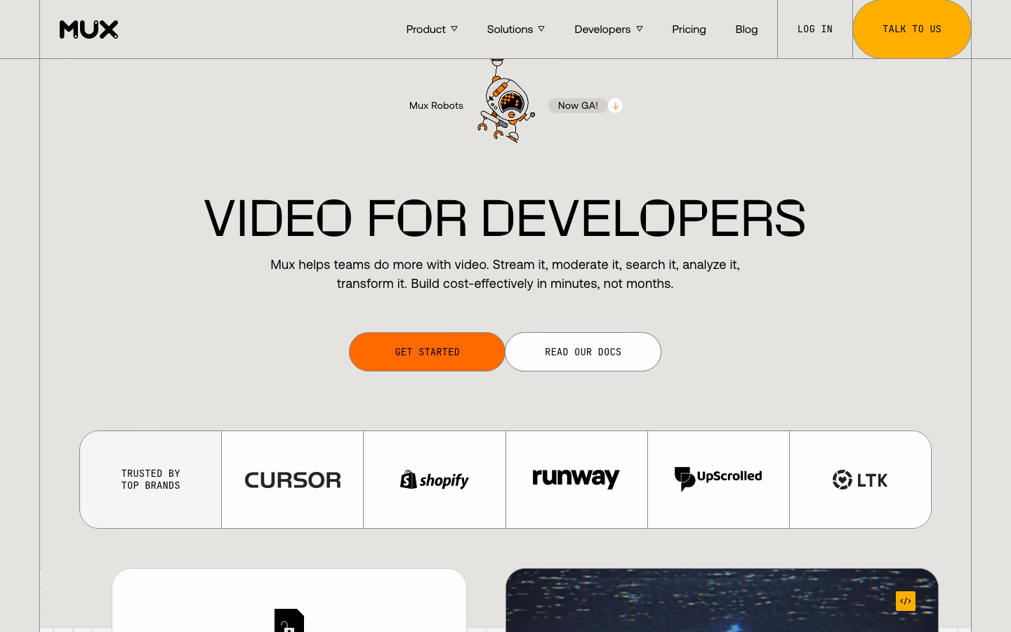 Mux video API homepage