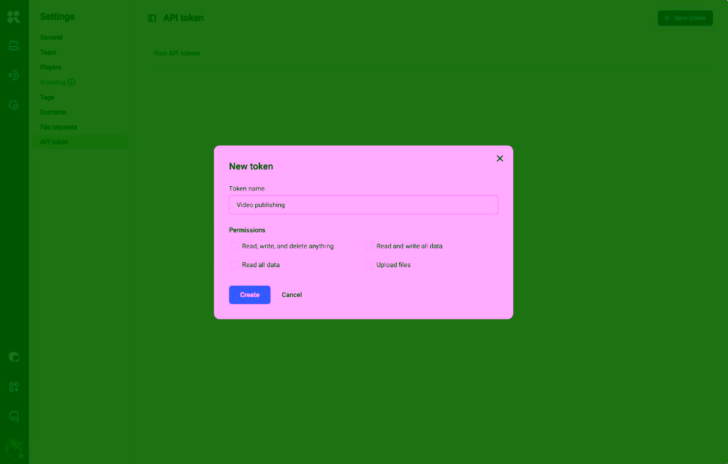 Screen for generating an API access token