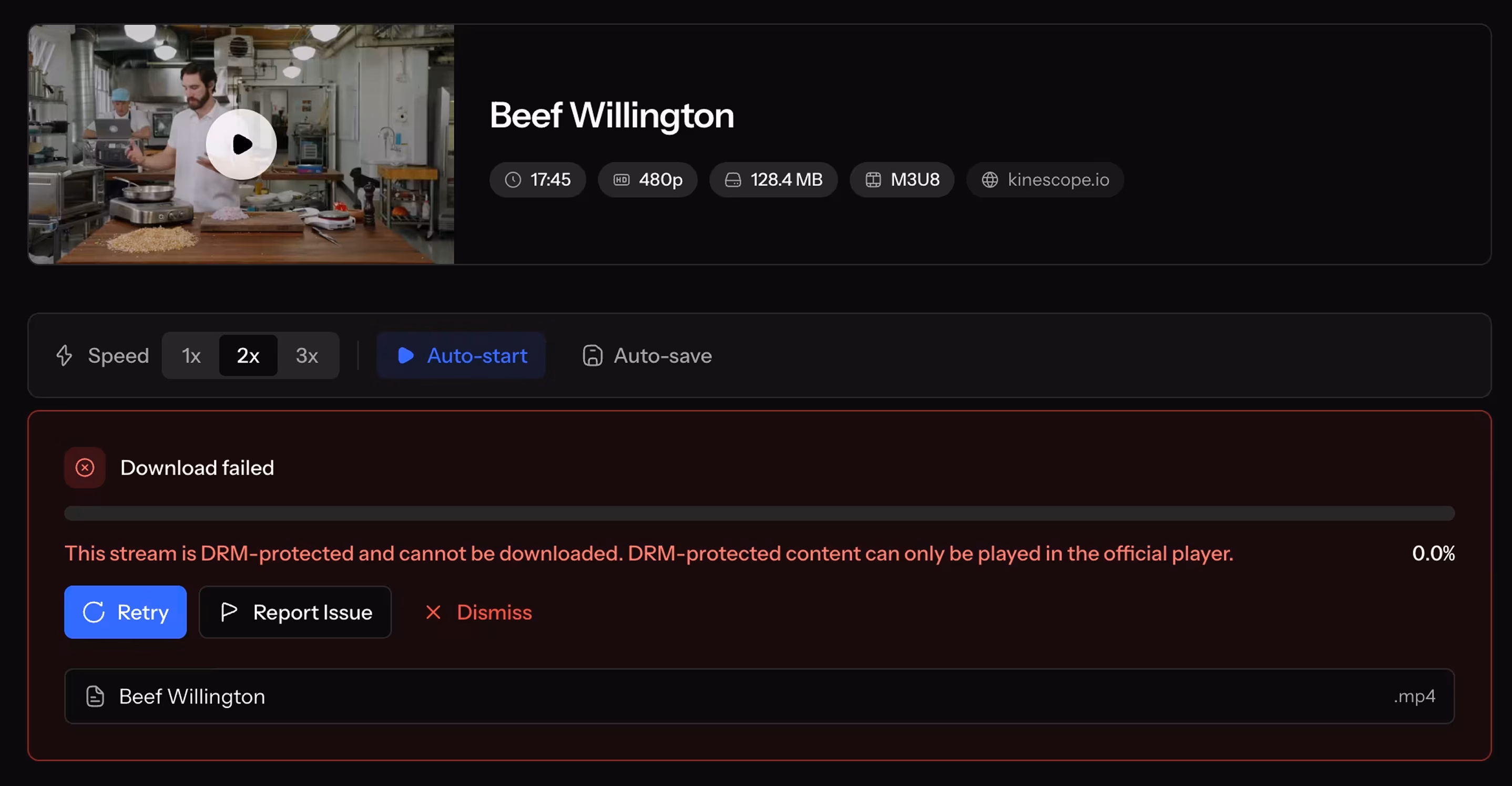 Downloader returning an error for a DRM-protected video