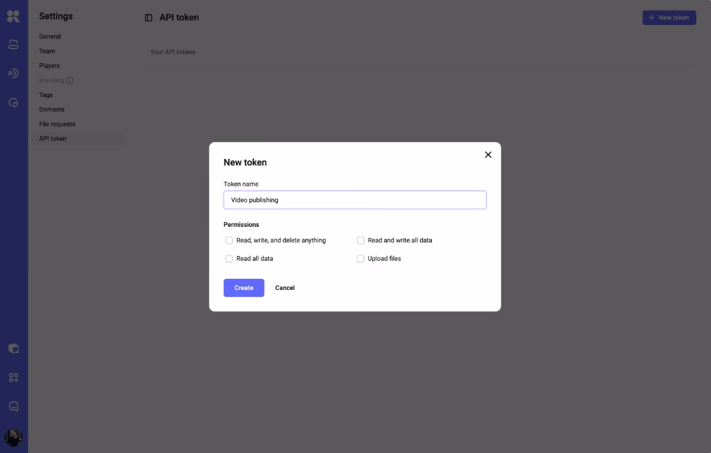 Screen for generating an API access token