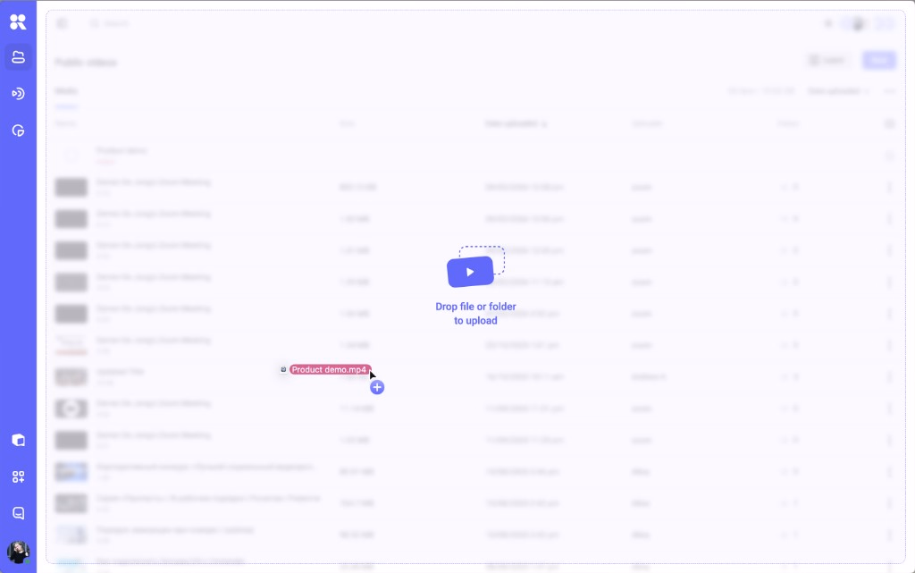 Upload screen with the drag-and-drop area