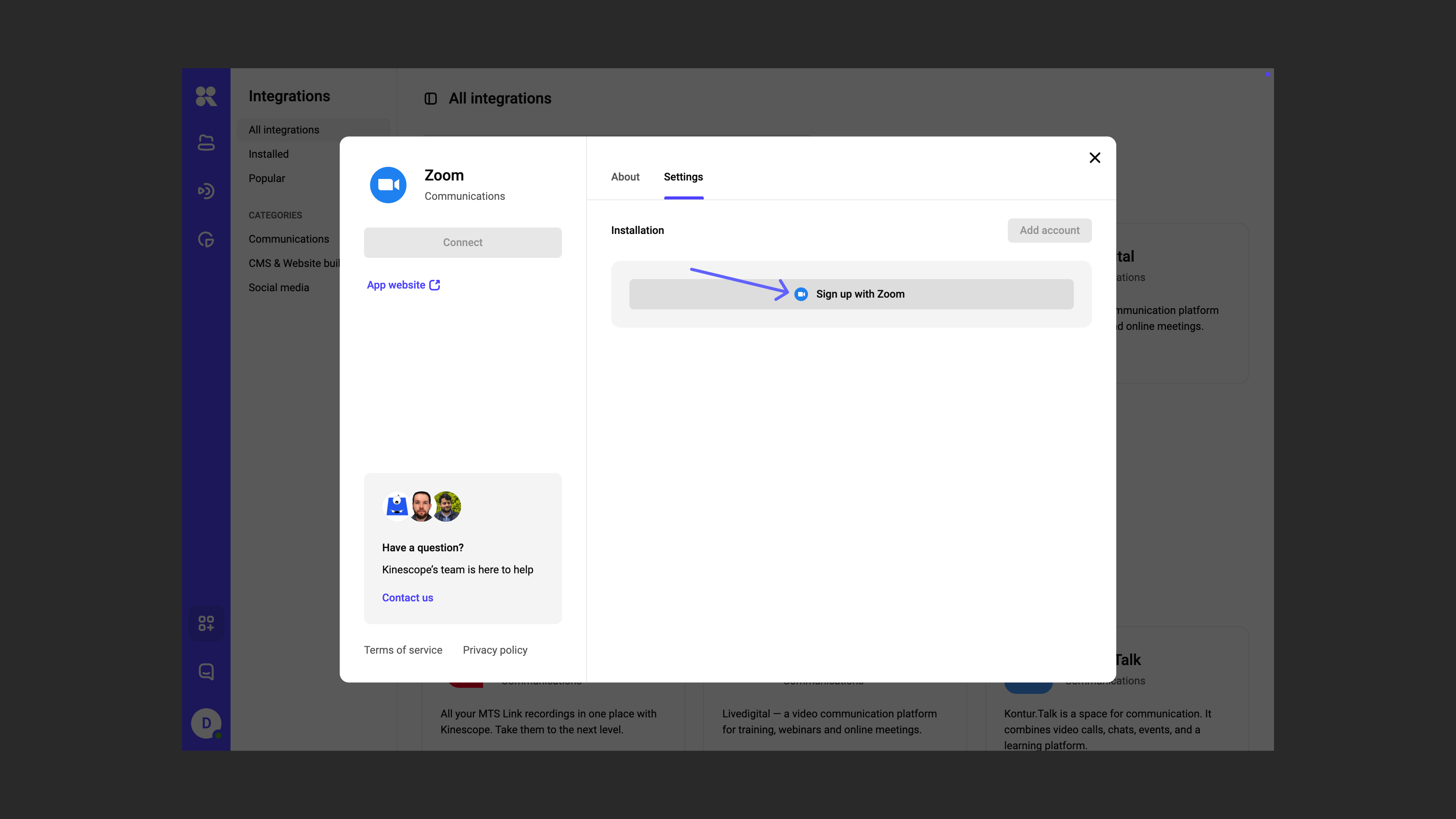 Zoom and Kinescope integration